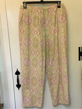 Talbots Straight Leg Patterned Pants in Yellow and Pink